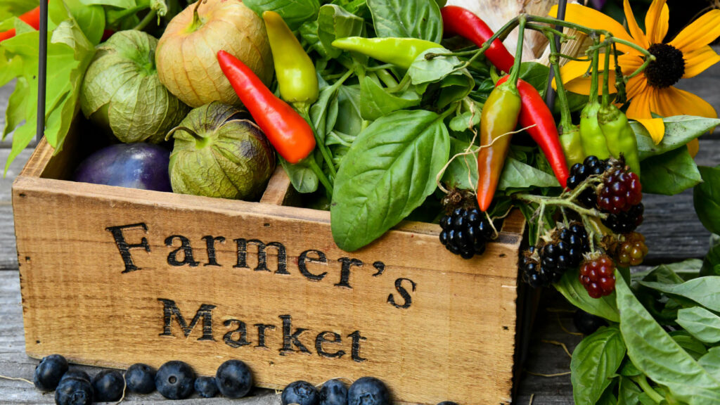 Fruit and vegetables in a Farmer's Market basket