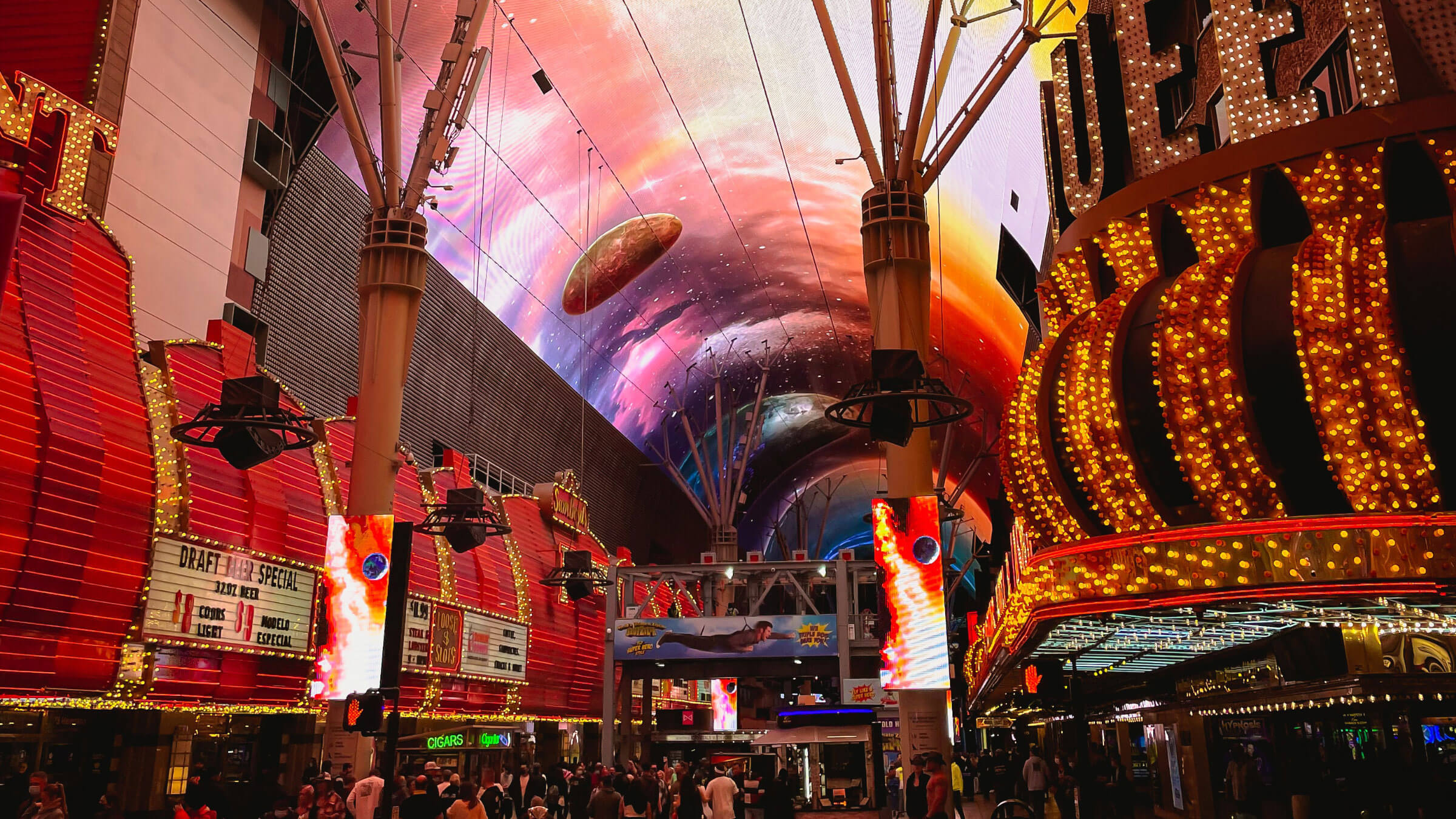 Fremont Street Experience overhead screen at night