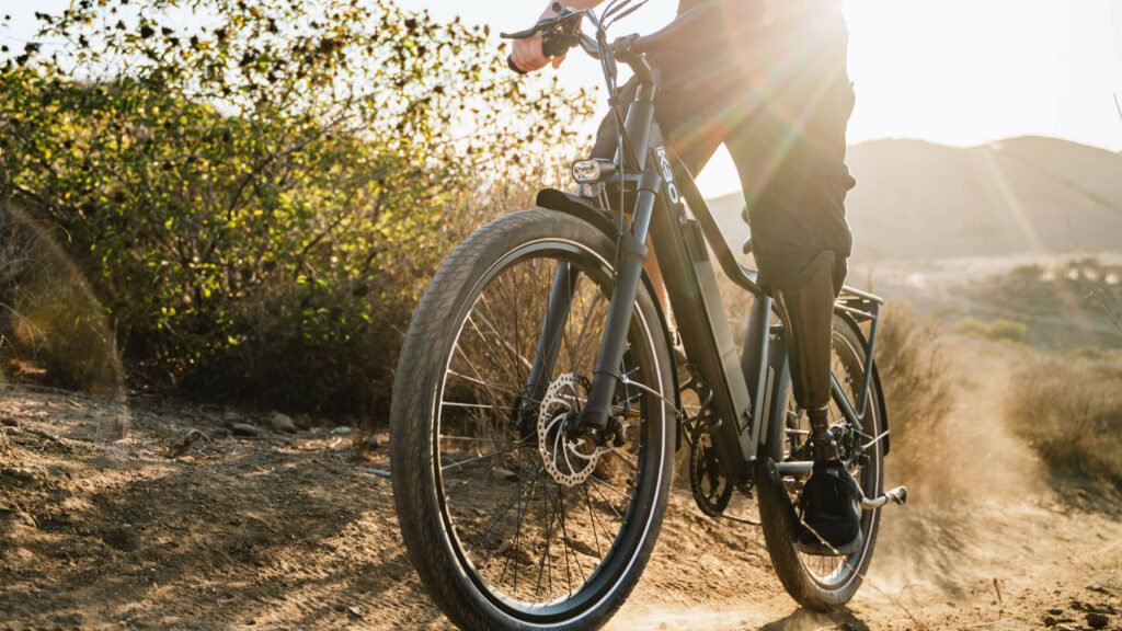 Mountain biking on a dusty trail