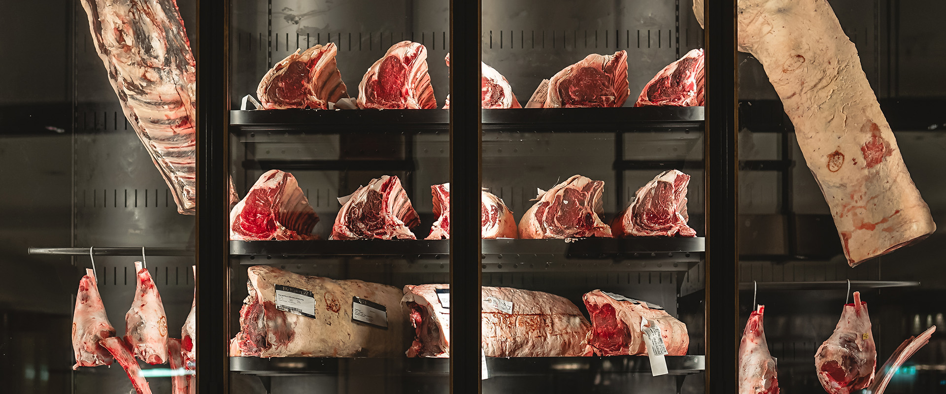 Shelf with butchered and cut meat