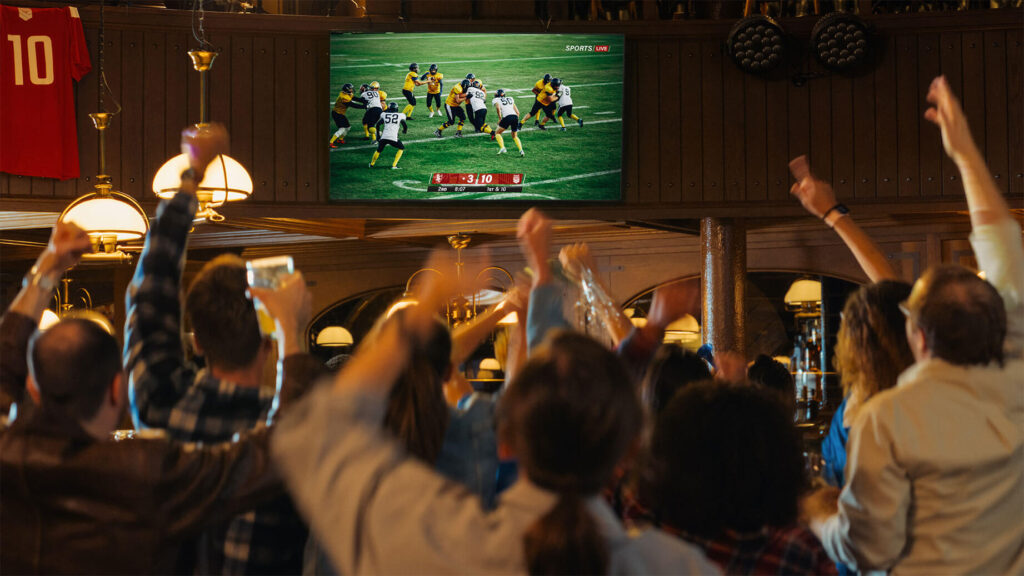 Fans at a bar cheering football game