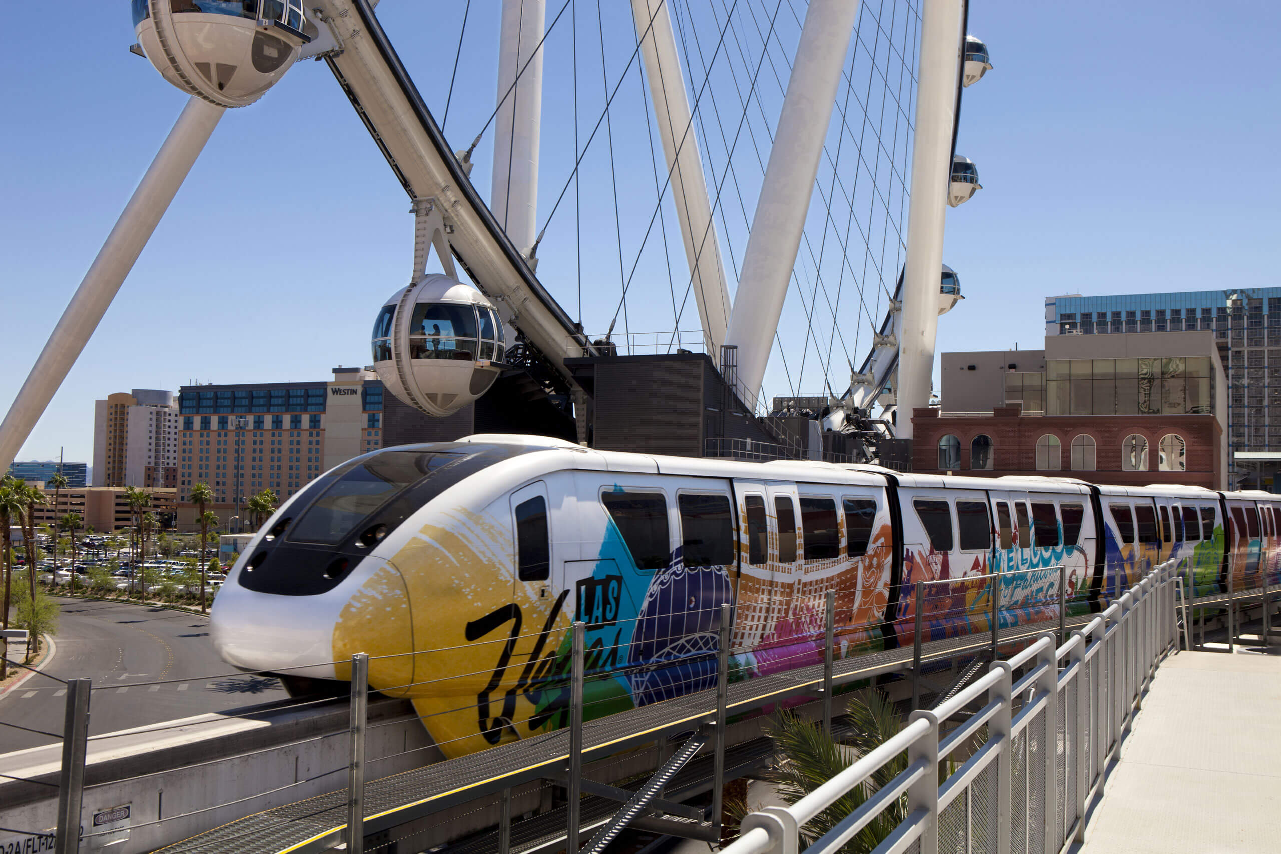 Vegas monorail in front of the High Roller