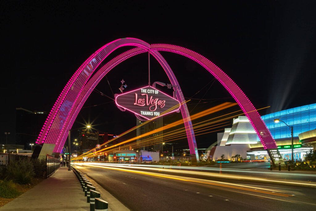 Timelapse of traffic under the Downtown Las Vegas arch