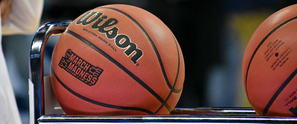 Basketballs on ball rack